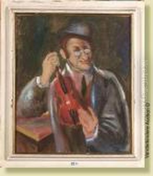 Levioloniste Juif, Aquarelle Sur
 Papier. Signee En Bas A Droite A.wenbaum. Ecole Ukrainienne. Dim.: 
50x42 Cm Oil Painting by Albert Wenbaum