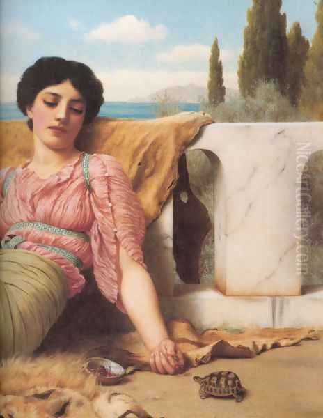 A Quiet Pet [detail] Oil Painting by John William Godward