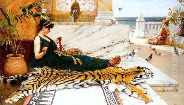 Sewing Girl Oil Painting by John William Godward