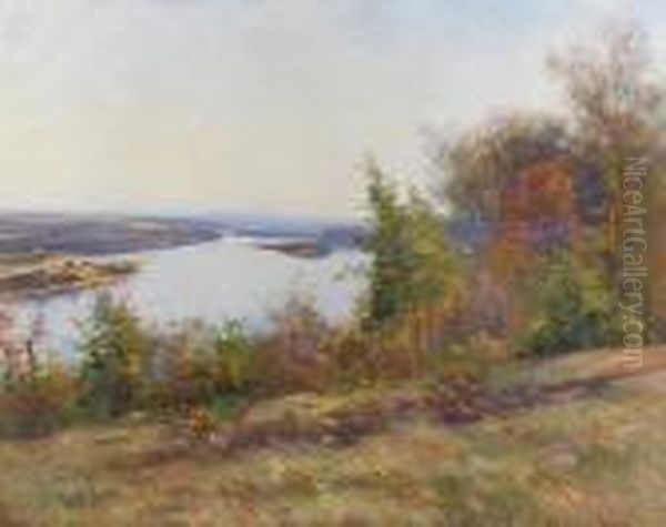 Autumn Trees Overlooking A River Oil Painting by William Wendt