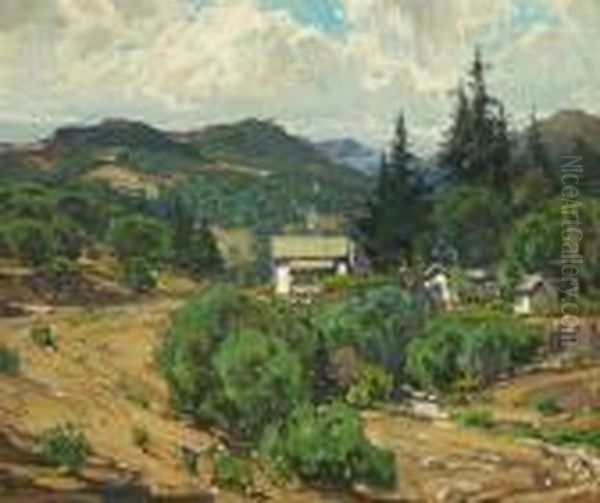 Houses In The Mountains (resort) Oil Painting by William Wendt