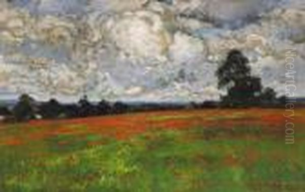 Clouds Over A Field Of Poppies Oil Painting by William Wendt