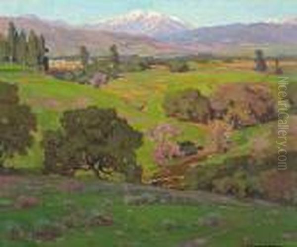 Rolling Hills With A Snow-capped Mountainsbeyond Oil Painting by William Wendt