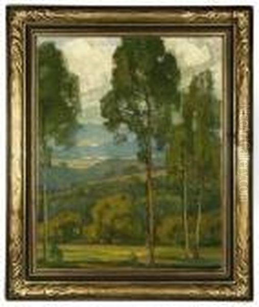 Valley View Through Eucalyptus Trees Oil Painting by William Wendt