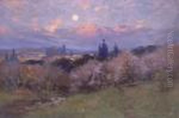 A Landscape By Moonlight Oil Painting by William Wendt