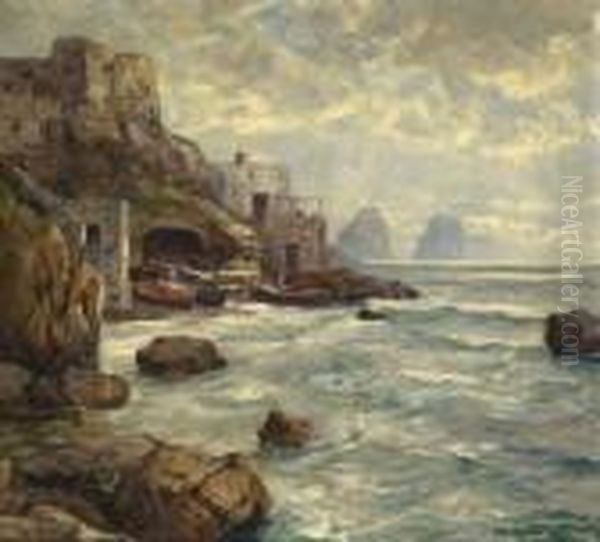 Fischerdorf An Der Kuste Von
 Capri. Oil Painting by Albert Wenk