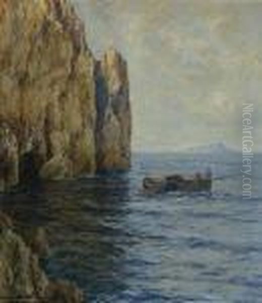 Felsenkuste Auf Capri. Oil Painting by Albert Wenk