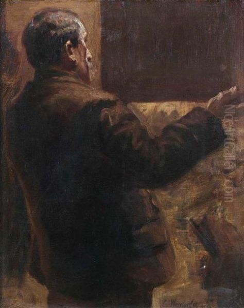 Commissionnaire Presentant Un Tableau Oil Painting by Carl Wentorf