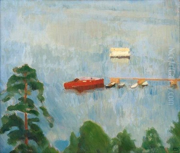 Fra Lysakerfjorden 1915 Oil Painting by Erik Werenskiold