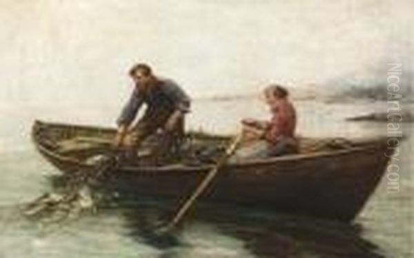 Bringing In The Catch Oil Painting by Oscar Wergeland