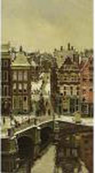 Amsterdam Im Schnee Oil Painting by Alexander Friedrich Werner