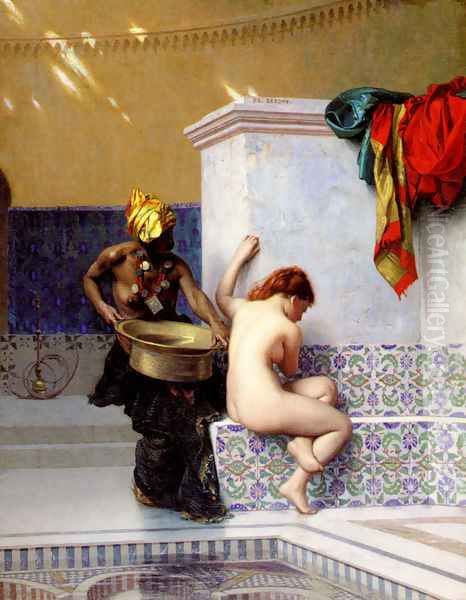 Bain turc ou Bain maure (deux femmes) (Turkish Bath or Moorish Bath (Two Women)) Oil Painting by Jean-Leon Gerome