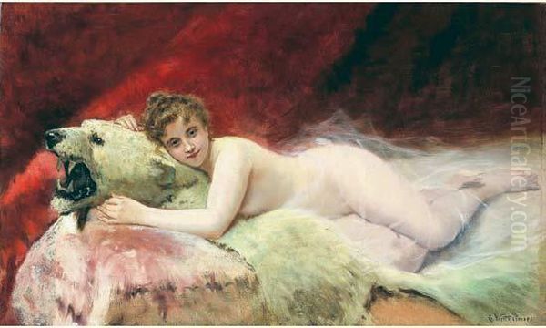 Nu A La Peau D'ours Oil Painting by Gustav Wertheimer