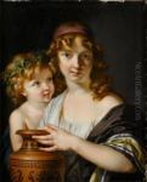 A Young Woman Holding An Urn With A Bacchante Oil Painting by Adolf Ulrik Wertmuller