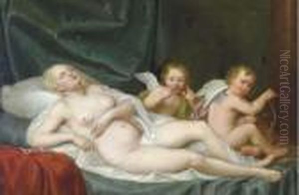 Venus Asleep With Putti Oil Painting by Adolf Ulrik Wertmuller