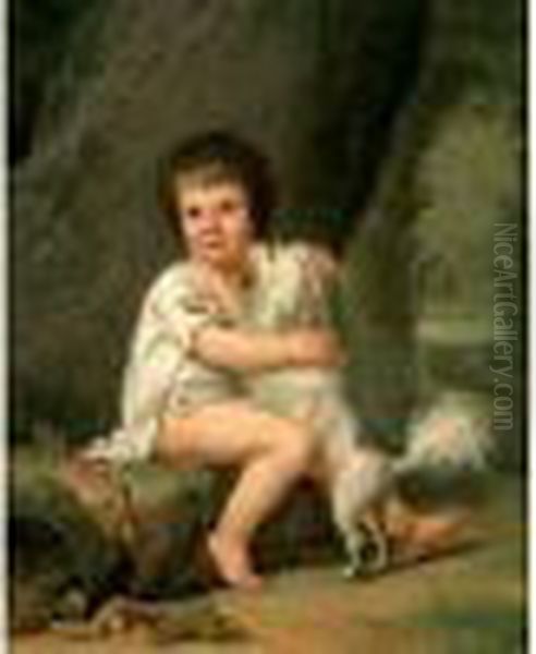 Portrait Du Fils De Madame Campan Et Son Chien Oil Painting by Adolf Ulrik Wertmuller