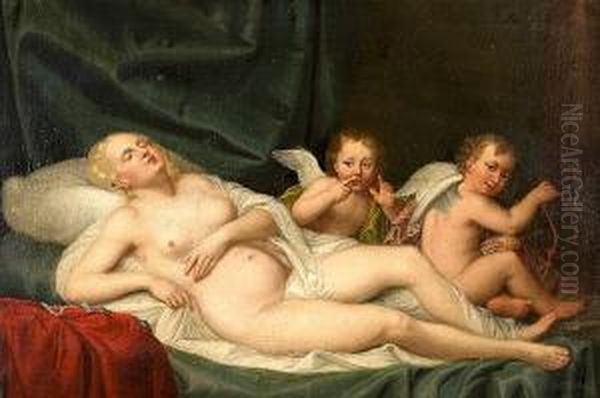 Sleeping Venus With Attendant Cherubs Oil Painting by Adolf Ulrik Wertmuller