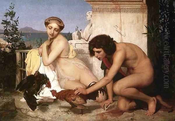 Young Greeks at a Cock Fight Oil Painting by Jean-Leon Gerome