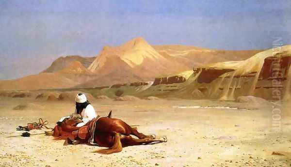 An Arab and His Horse in the Desert Oil Painting by Jean-Leon Gerome