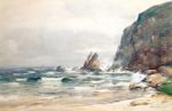 Waves Breaking On The Rocky Shore Oil Painting by David West