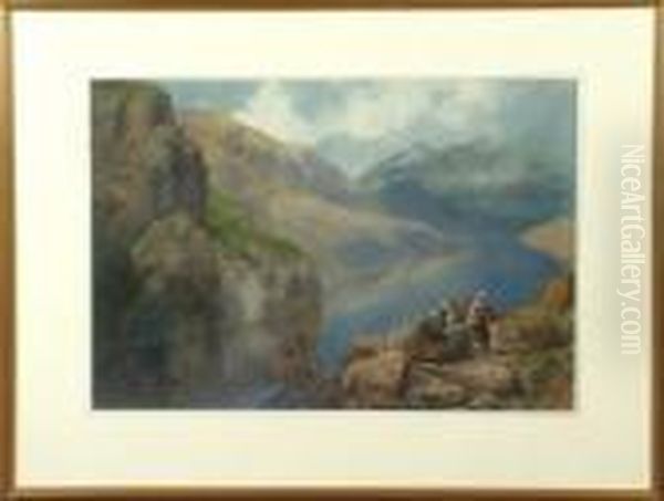 A Norwegian Fjord Oil Painting by Edgar E. West