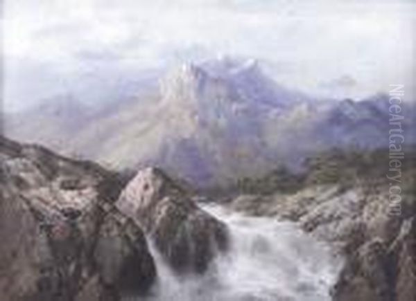 Waterfall In The Romsdall, Norway Oil Painting by Edgar E. West