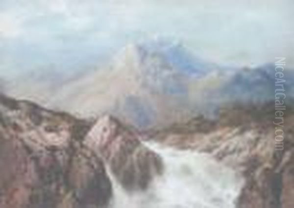 Waterfall In The Romsdall Oil Painting by Edgar E. West