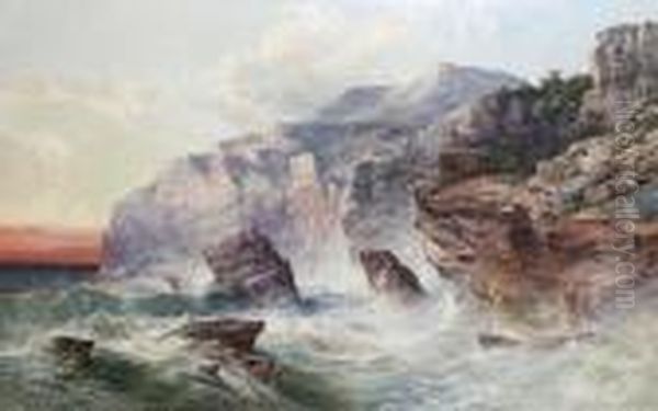 A Rocky Cove, Sunset Oil Painting by William Edward West