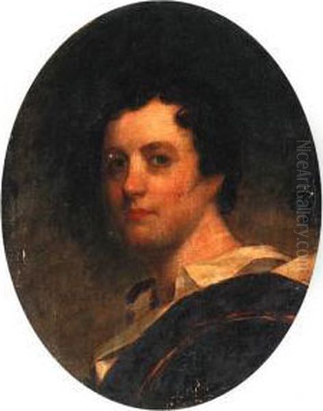 Portrait Of George Gordon, 6th Lord Byron (1788-1824), Bust-length,in A White Shirt Oil Painting by William Edward West