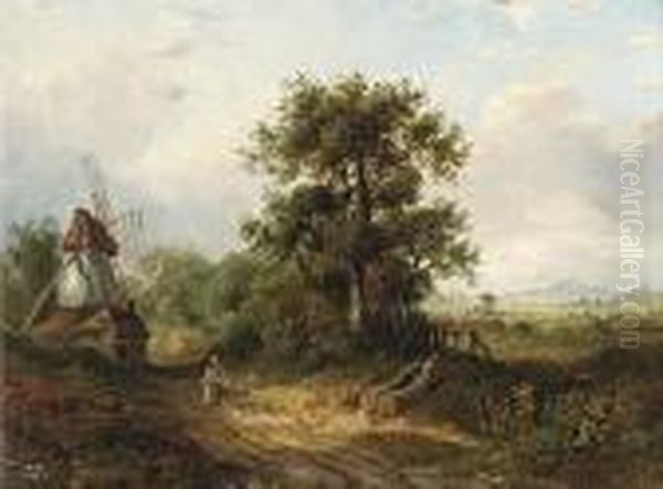 A Figure On A Country Track By A Windmill Oil Painting by J. Westall