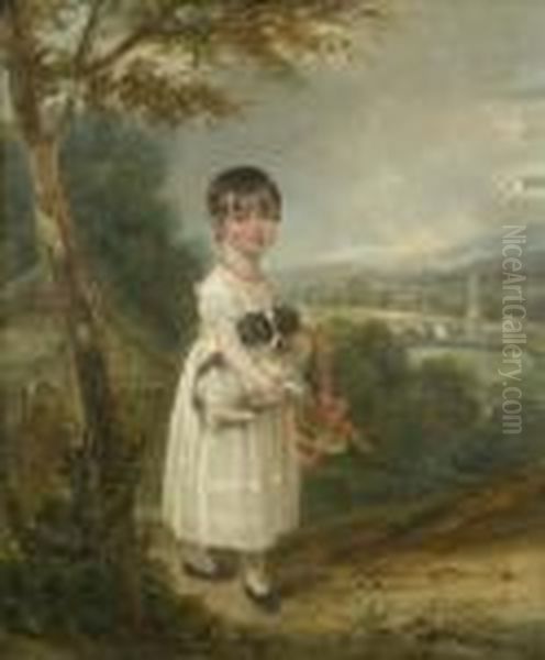 Girlholding A Puppy Oil Painting by William Westall