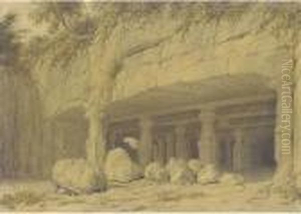 Entrance Of The Great Cave Temple Of Elephanta, Near Bombay Oil Painting by William Westall