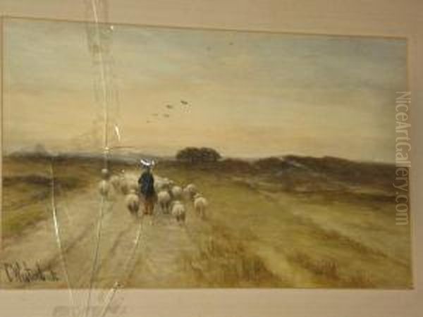 Shepherd And Flock On A Country Lane Oil Painting by Cornelis I Westerbeek