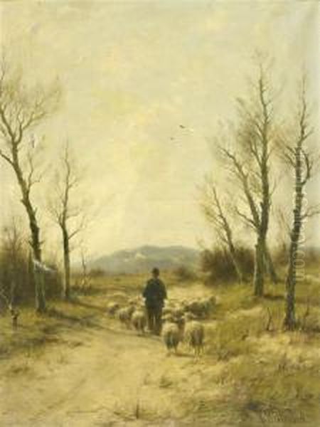 Shepherds And Their Flock Oil Painting by Cornelis I Westerbeek