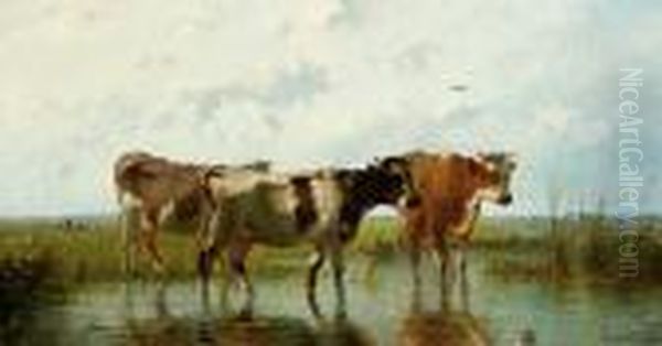 Polder Landscape With Cows Oil Painting by Cornelis I Westerbeek