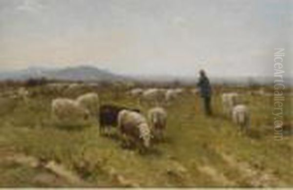 Leading The Flock Across The Heathland Oil Painting by Cornelis I Westerbeek