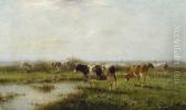 Weidende Kuhe. 1895. Oil Painting by Cornelis I Westerbeek