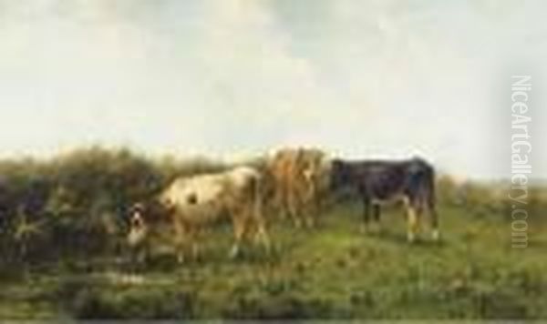 Cattle In A Meadow Oil Painting by Cornelis I Westerbeek