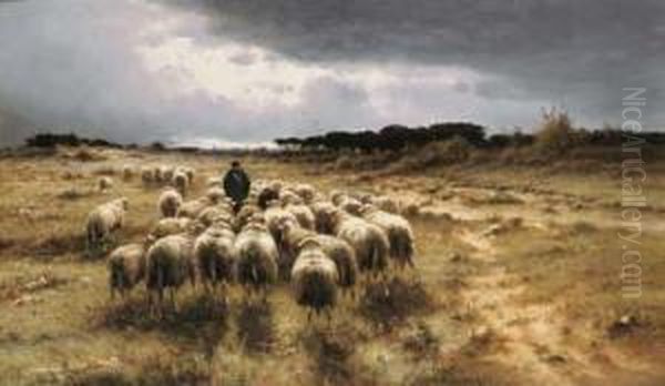 A Shepherd And His Flock Oil Painting by Cornelis I Westerbeek