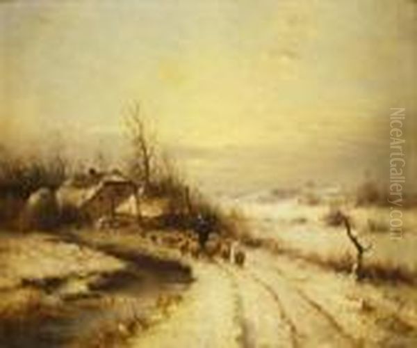 Driving Home The Flock Oil Painting by Cornelis I Westerbeek