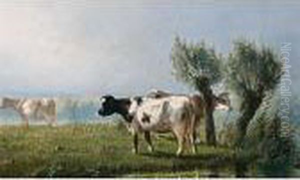 Cows In A Meadow Oil Painting by Cornelis I Westerbeek