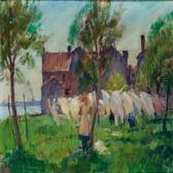 Drying The Laundry In The Sun Oil Painting by Victor Westerholm