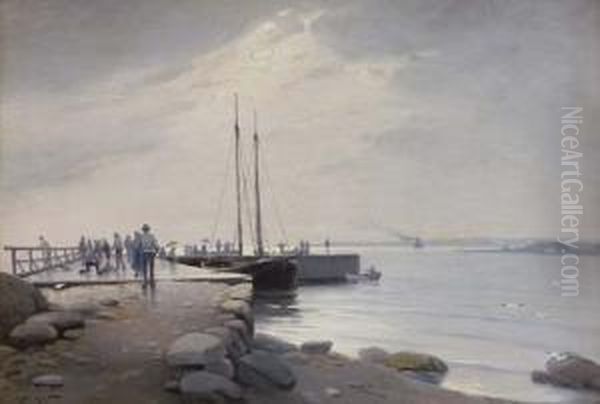 EckeraÂ¶n Postilaituri (the Post Office Landing Site At EckeraÂ¶) Oil Painting by Victor Westerholm