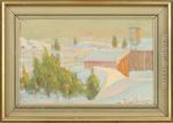 Landskap, Signerad Oil Painting by Edvard Westman