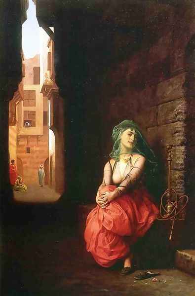 Young Arab Woman with Waterpipe Oil Painting by Jean-Leon Gerome