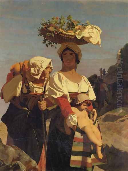 Two Italian Peasant Women and an Infant Oil Painting by Jean-Leon Gerome