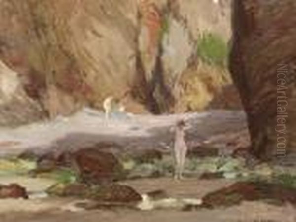 Bathers In A Rocky Cove Oil Painting by George Faulkner Wetherbee