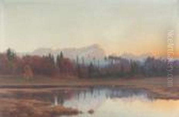 Abendliche Herbststimmung Uber Voralpensee Oil Painting by Adalbert Wex