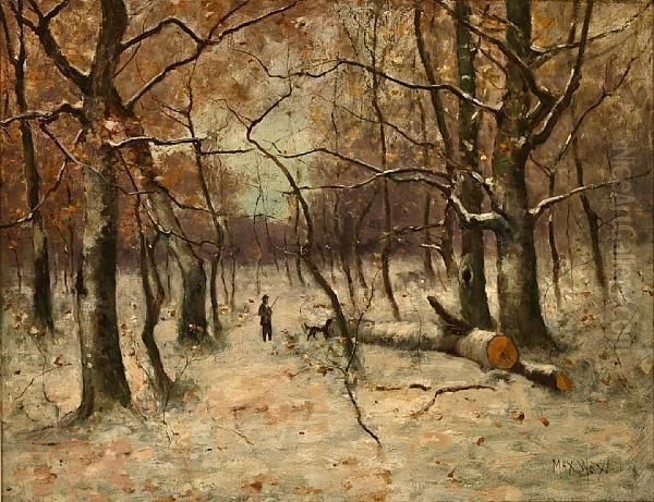 Hunter In The Forest Oil Painting by Max Weyl