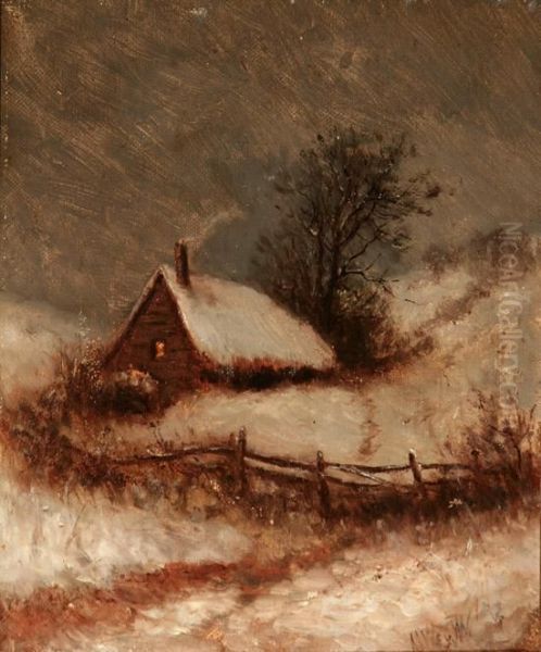 Winter Landscape With Cottage Oil Painting by Max Weyl